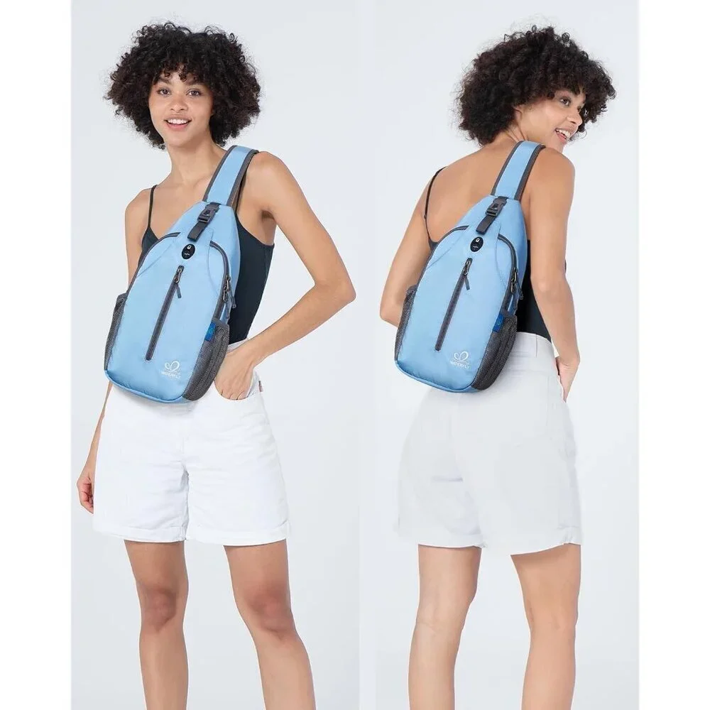 Men Light Blue Crossbody Sling Backpack Sling Bag Travel Hiking Chest Daypack